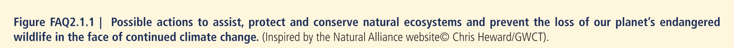 Figure FAQ2.1.1   Possible actions to assist, protect and conserve natural ecosystems and prevent the loss of our planet’s endangered wildlife in the face of continued climate change. (Inspired by the Natural Alliance website).
